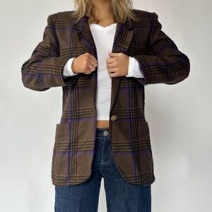 Vintage Blazer 90's Plaid Retro Autumn Wool